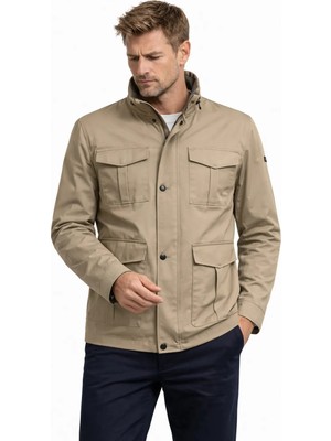 Çizgi Triko Erkek Dik Yaka 8 Cepli Astarlı Pamuklu Mevsimlik Mont - A00004