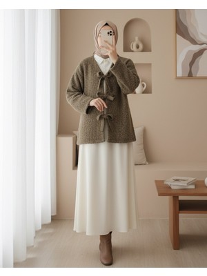 Modamorfo Önü Bağlamalı Kırçıllı Kaşe Ceket  -Açık Kahve