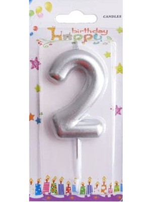 Feyza Design 2 Yaş Gümüş Pasta Mumu, Şık ve Parlak Doğum Günü Süsü