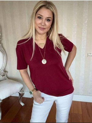 Kadın Kısa Kollu V Yaka Bluz