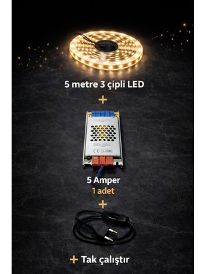 ZMR Lumıxa 3 Çipli 5 Metre Günışığı LED + 5 Amper Trafo Set