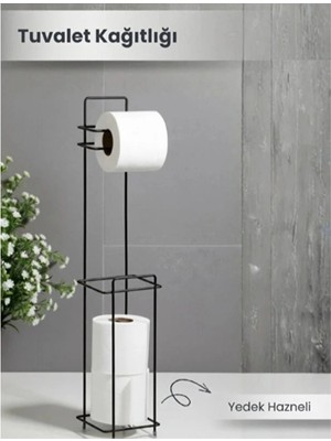 Feyza Design Şık Siyah Standlı Yedekli Tuvalet Kağıtlığı