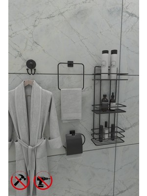 Feyza Design Siyah Kare Havlu ve Kapaklı Tuvalet Kağıtlık Bornoz Seti