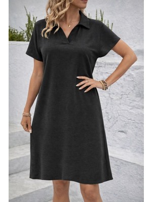 Mericline Kadın Kısa Kollu V Yaka Aerobin Kumaş Diz Üstü Elbise