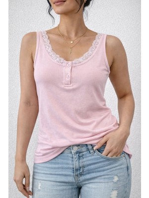 Arben Boutique Kadın Omuz Askılı Dantel Güpür Detay Bluz