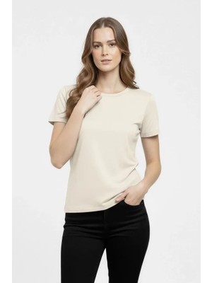 Bosel T-Shirt Bisiklet Yaka Slim Fit Likralı Tişört Günlük Basic Body - Taş