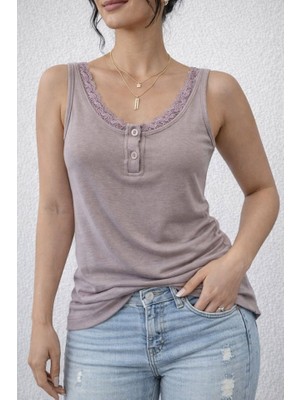 Buğrahayalin Kadın Omuz Askılı Dantel Güpür Detay Bluz