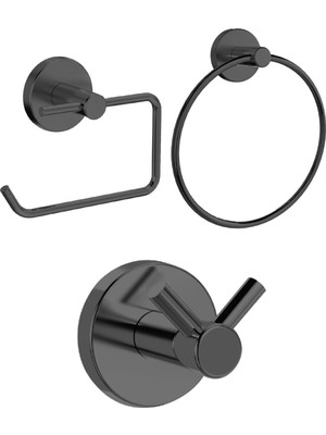 Feyza Design Şık Siyah Açık Kağıtlık ve Yuvarlak Havluluk, 3'lü Banyo Seti