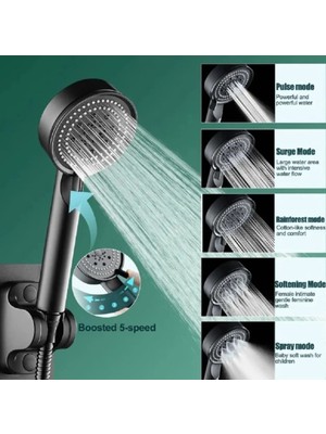 Feyza Design 5 Kademeli Siyah Duş Başlığı, Konfor ve Şıklık Sağlar