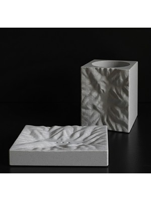 Feyza Design Mermer Görünümlü Banyo Seti, Sabunluk ve Diş Fırçalık, Şık ve Fonksiyonel