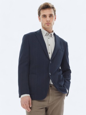 Kip Lacivert Desenli Modern Fit %100 Pamuk Örme Ceket