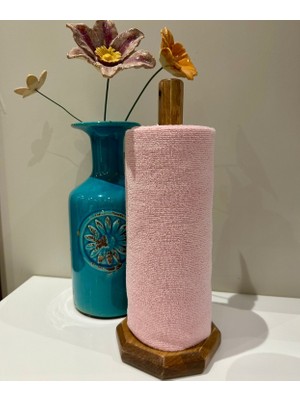 Fb Cup Masif Kızılçam El Yapımı Ahşap Havluluk & Mikro-Fb Mikrofiber Rulo Bez Standı 13X33