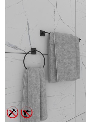 Feyza Design Siyah Yapışkanlı Havluluk Seti 2'li, Uzun ve Yuvarlak, Pratik ve Şık Tasarım