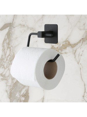Feyza Design Kendinden Yapışkanlı Siyah Paslanmaz Metal Tuvalet Kağıtlığı Aparatı