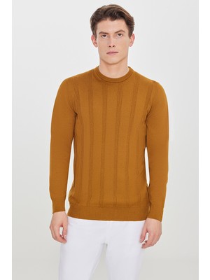 %100 Pamuk Standart Fit Normal Kesim Bisiklet Yaka Jakarlı Triko Kazak