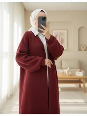 Moda Morfo Yakalı Uzun Salaş Yumoş Hırka -Bordo