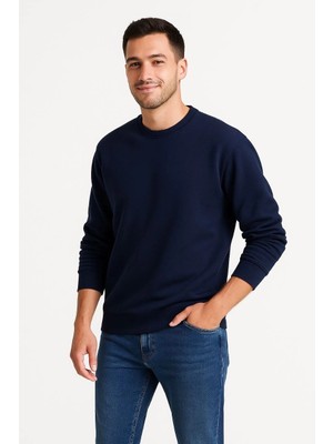 Glam Love Üç Iplik Düz Bisiklet Yaka Sweatshirt - Lacivert