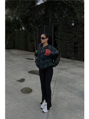 Glam Love Pötikare Desen Nakışlı Kolej Ceket - Haki