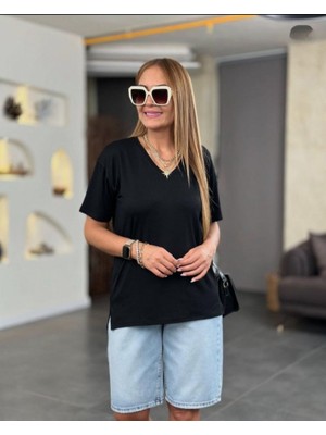 Nidam Butik Kadın Kısa Kollu V Yaka Bluz