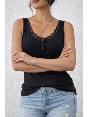 Serac Collection Kadın Omuz Askılı Dantel Güpür Detay Bluz