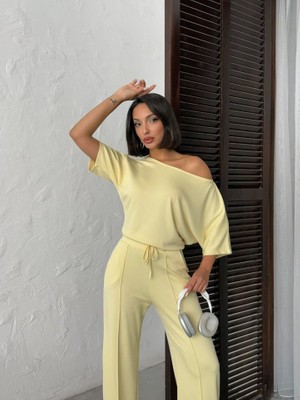 Tiana Kadın Isa Kollu Kayık Yaka Bluz ve Pantolon Misal Kumaş Ikili Takım