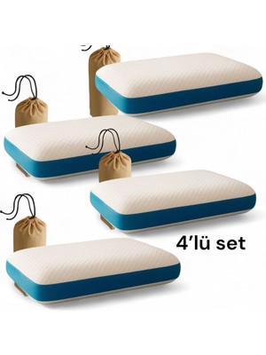 Visco Klimalı Boyun Destekli Yastık 4’lü Set – 60 x 40 x 12 Cm, Kenarları Fileli, Hava Geçirgen