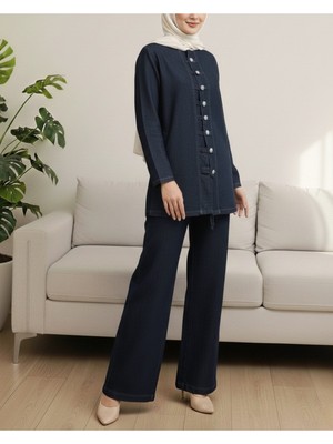 Modamorfo Önü Düğmeli Pantolonlu Kot Takım -Laci