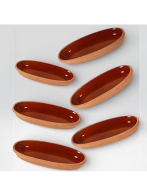 AdenArt 6'lı Toprak Sırlı Balık Kayık Güveci-Balık Tavası 30 cm (Ev Tipi Fırın Için)