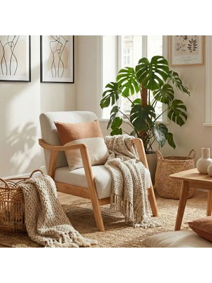 Zem Favela Bohem Berjer Natürel Ahşap, Kırık Beyaz