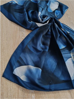 Cadde Dükkanı Büyük Çiçek Desenli Şal Mavi