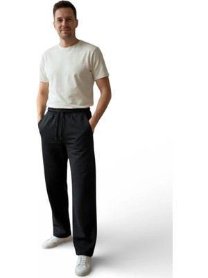 Zueofficial Erkek Siyah Kalın Eşofman Altı – Rahat Kesim, Bağcıklı, Günlük & Spor Kullanım