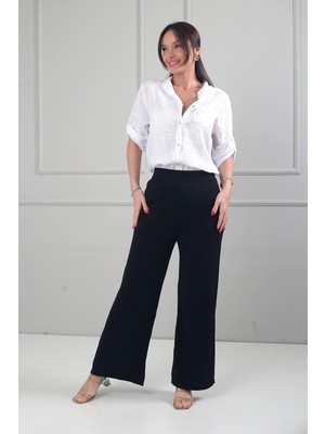 By Saygı Kadın Beli Lastikli Palazzo Triko Pantolon