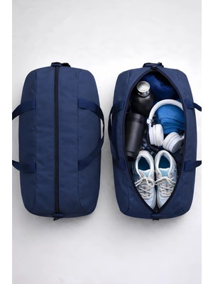 Kaff Orta Boy Lacivert Önü Cepli Ayarlanabilir Omuz Askılı El Seyahat Spor Çantası -00832