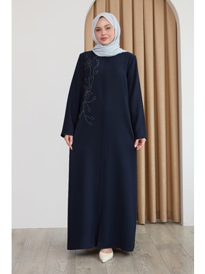 inStyle Parlak Boncuk Taşlı Koyu Lacivert Ferace