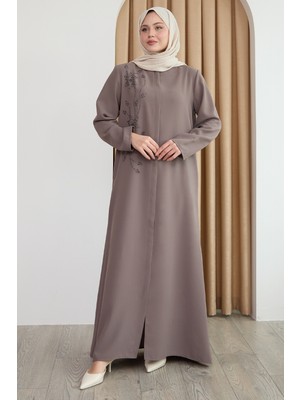 inStyle Parlak Boncuk Taşlı Bej Ferace