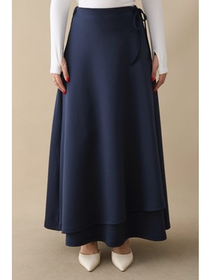 inStyle Yandan Bağlamalı Lacivert Scuba Etek