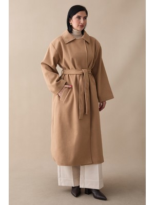 inStyle Astarlı Gizli Patlı Kuşaklı Camel Kaşe Kaban