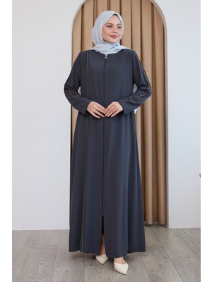 inStyle Boydan Renkli Şeritli Antrasit Ferace