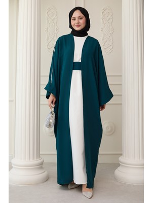 inStyle Dökümlü Taşlı Elbiseli Petrol Mavisi Abaya