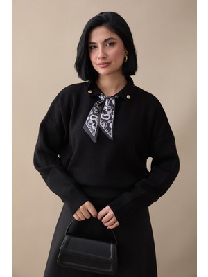 inStyle Fularlı Triko Siyah Tunik