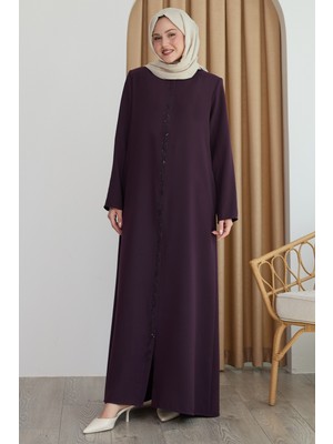 inStyle Sarmal Taş Desenli Mor Ferace