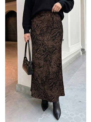 inStyle Zebra Desenli Acı Kahve Saten Etek