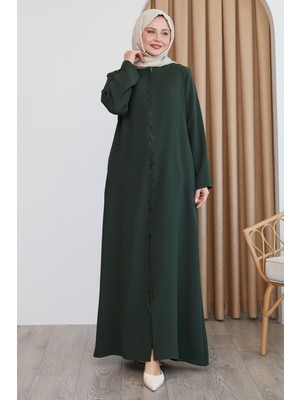 inStyle Sarmal Taş Desenli Haki Ferace