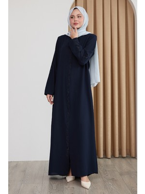 inStyle Sarmal Taş Desenli Koyu Lacivert Ferace