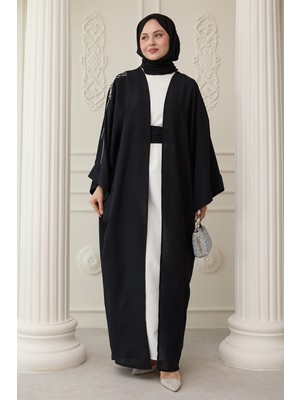 inStyle Dökümlü Taşlı Elbiseli Siyah Abaya