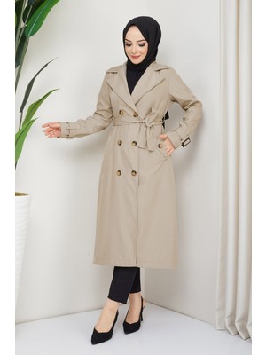 inStyle Kruvaze Yaka Kuşaklı Astarlı Krem Trençkot