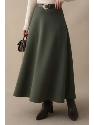 inStyle Kloş Beli Lastikli Scuba Haki Etek