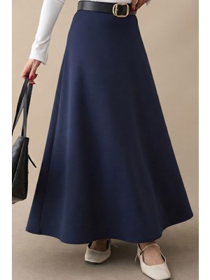 inStyle Kloş Beli Lastikli Scuba Lacivert Etek