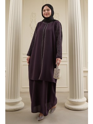 inStyle Nakışlı Kapak Detay Mor Ferace