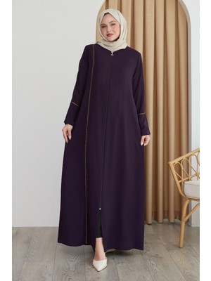 inStyle Boydan Renkli Şeritli Mor Ferace